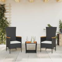 3-delige Tuinset met kussens poly rattan zwart - thumbnail