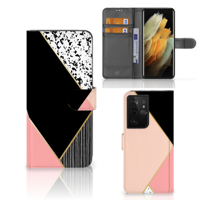 Samsung Galaxy S21 Ultra | Book Case | Zwart Roze Vormen - thumbnail