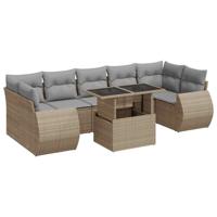 8-delige Loungeset met kussens poly rattan beige - thumbnail