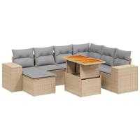 8-delige Loungeset met kussens poly rattan beige - thumbnail