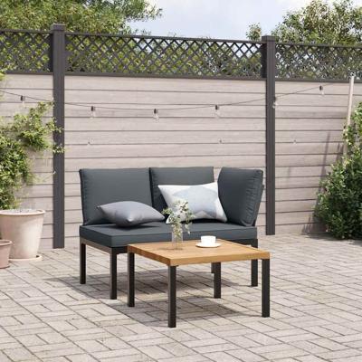 2-delige Loungeset met kussens aluminium zwart