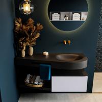 MONDIAZ RIVA 120cm badmeubel onderkast / planchet kleur Cale met 1 lade. Wastafel DULCET rechts 0 kraangaten kleur Urban. - thumbnail