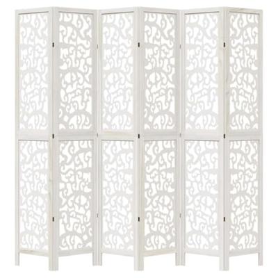 Kamerscherm met 6 panelen massief paulowniahout wit