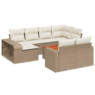 11-delige Tuinset met kussens poly rattan beige - thumbnail