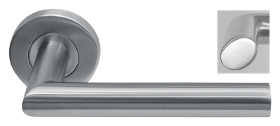 Deurklink Nexus rvs basis op rond rozet geveerd Deurklink Nexus rvs basis op rond rozet geveerd