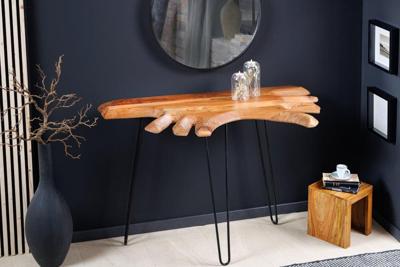 Massief houten consoletafel WILD 105 cm natuurlijke acacia haarspeldpoten boomrand - 43340
