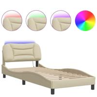 Bedframe met LED zonder matras 90x200 cm stof crèmekleurig - thumbnail