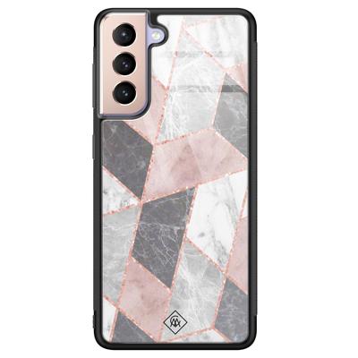 Samsung Galaxy S21 glazen hardcase - Stone grid Samsung Galaxy S21 glazen hardcase - Stone grid