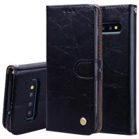 Business Style olie Wax textuur horizontale Flip lederen case voor Galaxy S10 Plus met houder & card slots & portemonnee (zwart) - thumbnail