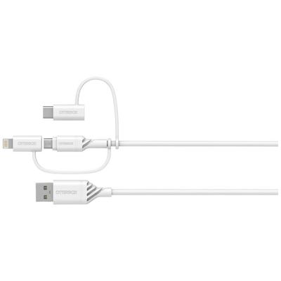 OtterBox versterkte 3-in-1-kabel met USB-A, USB-C en Lightning-connector, oplaadkabel voor smartphone en tablet, ultrarobuust, buig- en buigzaam getest, 1m, Wit