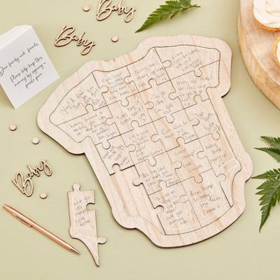 Ginger Ray BAB-126 Botanical Baby Gastenboek Houten Puzzel Romper
