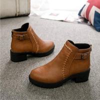 Ronde teen ritsen Chunky Boots korte pluche vierkante hakken enkellaars voor vrouwen grootte: 39 (bruin) - thumbnail