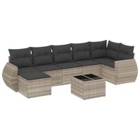 7-delige Loungeset met kussens poly rattan lichtgrijs - thumbnail