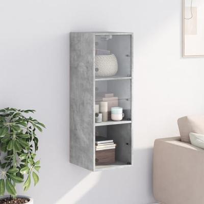Wandkast met glazen deuren 35x37x100 cm betongrijs