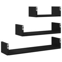 Wandschappen 3 st bewerkt hout zwart eiken - thumbnail