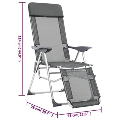 Campingstoelen met voetensteun 2 st inklapbaar textileen grijs - thumbnail