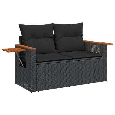 6-delige Loungeset met kussens poly rattan zwart - thumbnail