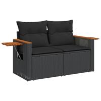 4-delige Loungeset met kussens poly rattan zwart - thumbnail