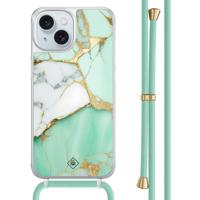 iPhone 15 hoesje met mint koord - Marmer mintgroen - thumbnail