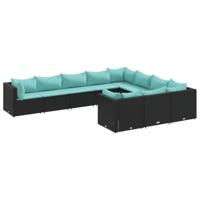10-delige Loungeset met kussens poly rattan zwart - thumbnail