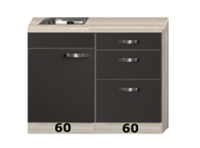 Keukenblok 110cm Houtnerf met inbouw koelkast en rvs spoelbak RAI-435 - thumbnail