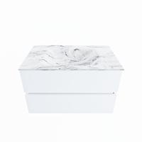 MONDIAZ VICA-DLUX 80cm badmeubel onderkast Talc 2 lades. Inbouw wastafel CLOUD midden 1 kraangat, kleur Glace. - thumbnail