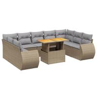 10-delige Loungeset met kussens poly rattan beige - thumbnail