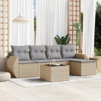 6-delige Loungeset met kussens poly rattan beige - thumbnail