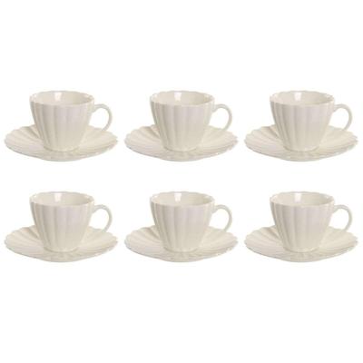 Set van 6 kopjes met schotel Home ESPRIT Wit Porselein 150 ml