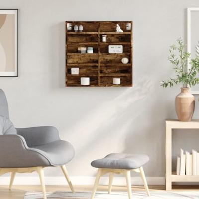 Vitrinekast 60x8,5x58 cm bewerkt hout gerookt eikenkleurig