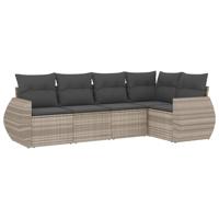 5-delige Loungeset met kussens poly rattan lichtgrijs - thumbnail