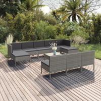 11-delige Loungeset met kussens poly rattan grijs - thumbnail