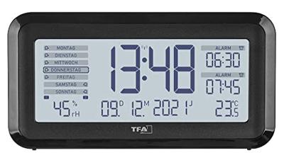 TFA Dostmann 60.2562.01 Wekker Zendergestuurd Zwart, Zilver Alarmtijden 2 Groot display