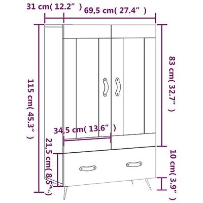 Hoge kast 69,5x31x115 cm bewerkt hout bruin eikenkleur