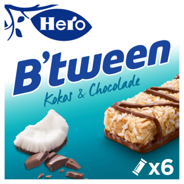 B&apos;tween Mueslireep Kokos & Chocolade 6 x 25g bij Jumbo