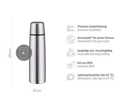 alfi ALFI - ISOTHERM PERFECT - 1 l - Edelstahl - Edelstahl - 12 h - 24 h - 86 mm Thermosfles Cool grey 1 l 5.107.205.100