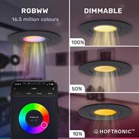 Set van 6 Napels smart inbouwspots - IP65 Waterdicht - 8 Watt 600 Lumen - Kantelbaar - Wifi + Bluetooth - RGBWW - Google Home, Amazon Alexa en Siri - Zwart - Voor binnen en buiten - thumbnail