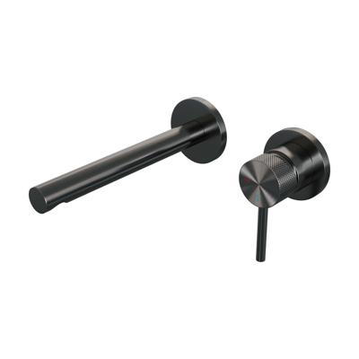 Brauer Gunmetal Carving Wastafelmengkraan inbouw - rechte uitloop links - hendel lang smal carving- model A 1 - PVD - geborsteld gunmetal 5-GM-004-S6-65