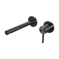 Brauer Gunmetal Carving Wastafelmengkraan inbouw - rechte uitloop links - hendel lang smal carving- model A 1 - PVD - geborsteld gunmetal 5-GM-004-S6-65 - thumbnail