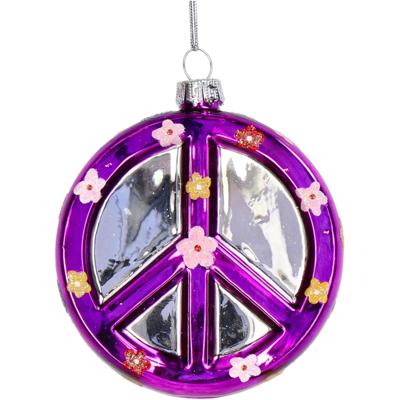 Ornament kerstbal Peace Disk Glas Paars 9.9 cm HD Collection - Hd collection