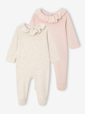 Set van 2 babyslaappakjes voor pasgeborenen met ruches gemêleerd beige