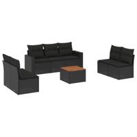 8-delige Loungeset met kussens poly rattan zwart - thumbnail