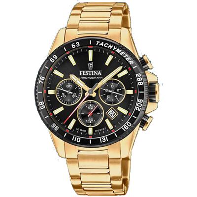 Festina F20634/5 Horloge Cab Chrono staal goudkleurig-zwart 45 mm