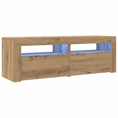 Tv-meubel met LED 120x35x40 cm bewerkt hout artisanaal eiken