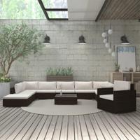 11-delige Loungeset met kussens poly rattan bruin - thumbnail