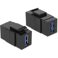 DeLOCK keystone usb 3.0 a female > usb 3.0 a female keystone module (zwart) - thumbnail