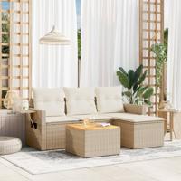 5-delige Loungeset met kussens poly rattan beige - thumbnail