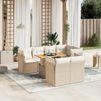 8-delige Loungeset met kussens poly rattan beige - thumbnail