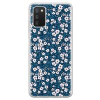 Samsung Galaxy A03s siliconen hoesje - Bloemen blauw - thumbnail