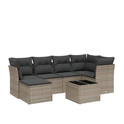 6-delige Loungeset met kussens poly rattan grijs